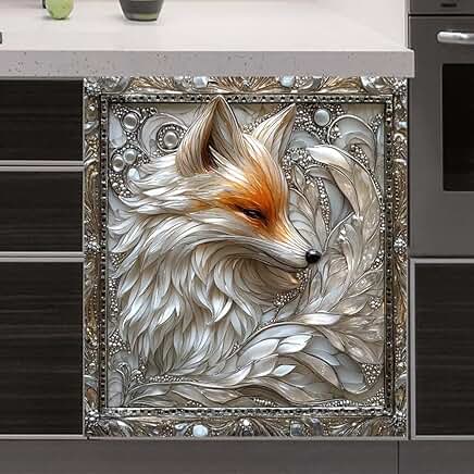 3D Silver Fox Magnet Cover for Dishwasher and Fridge