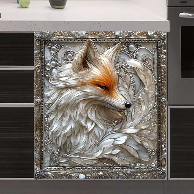 3D Silver Fox Magnet Cover for Dishwasher and Fridge
