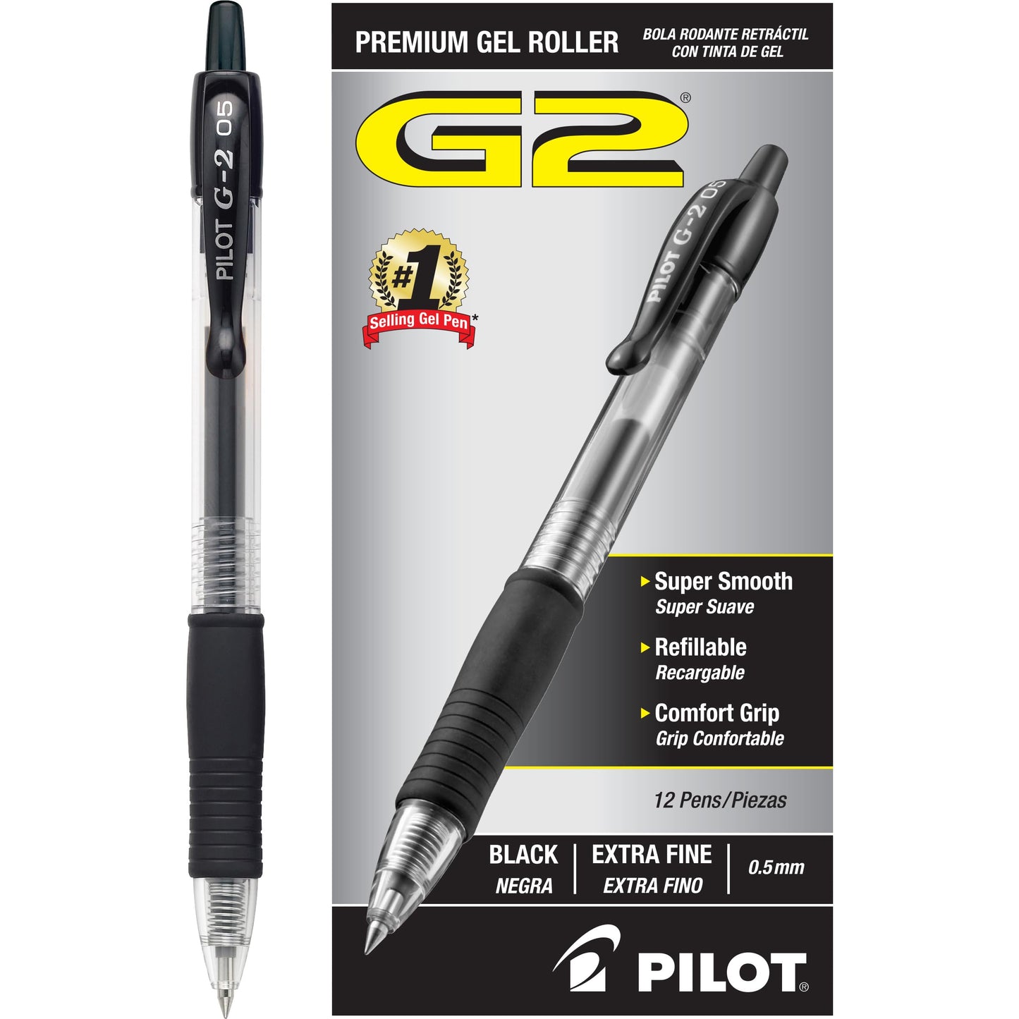 Pack of 12 Black Gel Pens, 0.5 mm Fine Point