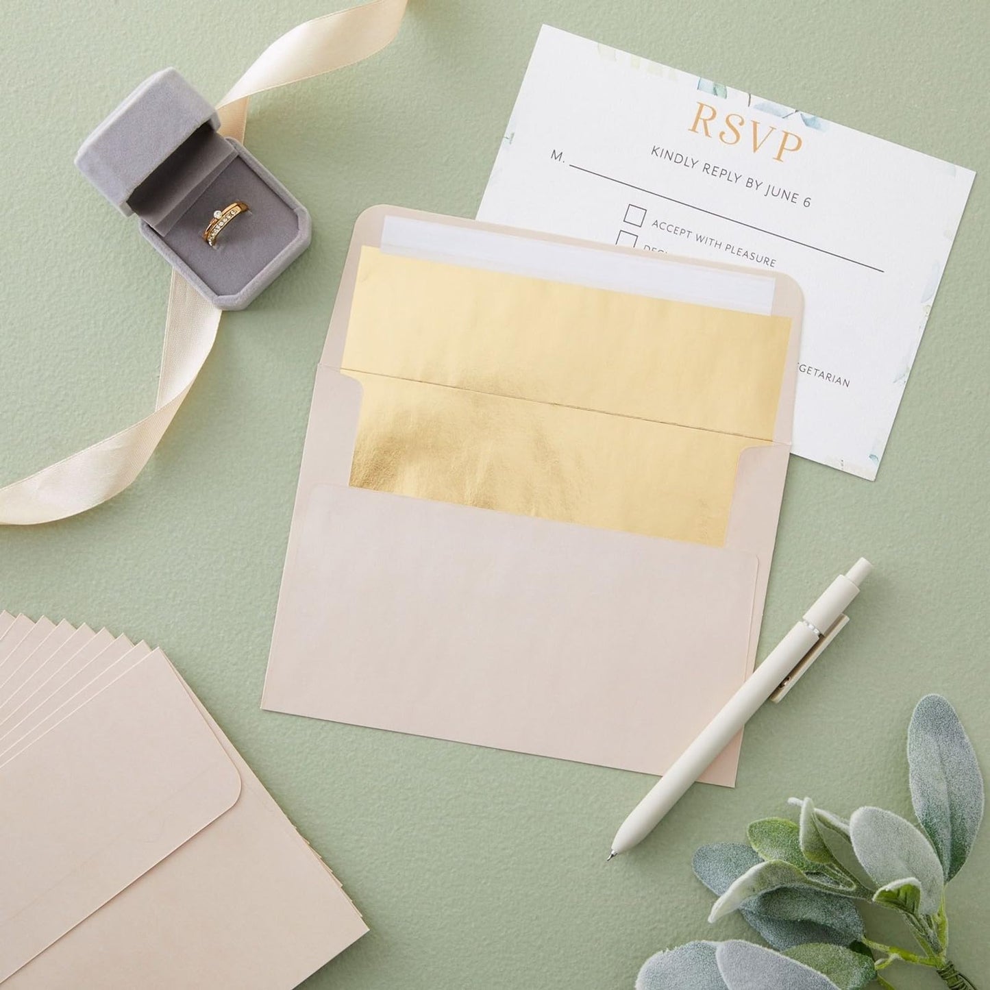Pink A7 Envelopes with Bronze Foil Lining, 50 Pack