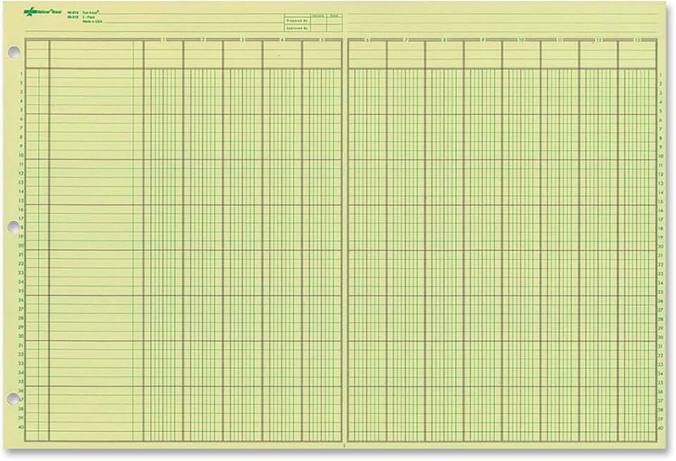 Green Eye-Ease Paper Analysis Pad, 13 Columns, 50 Sheets
