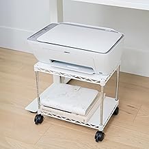 White mini printer stand with wheels, 15x10.6 inches