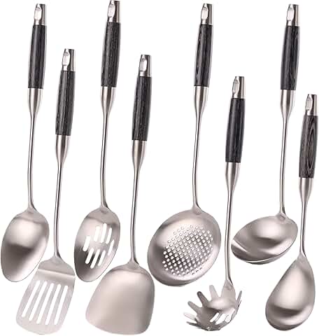 8-Piece Stainless Steel Kitchen Utensil Set with Wooden Handles