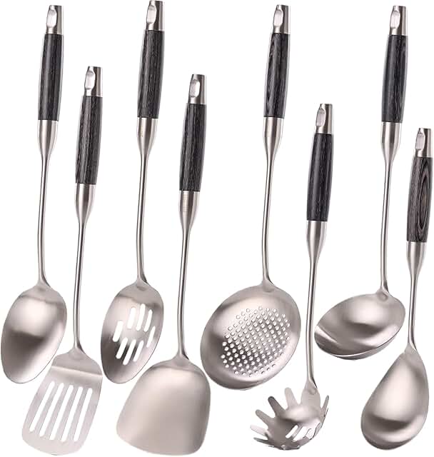 8-Piece Stainless Steel Kitchen Utensil Set with Wooden Handles