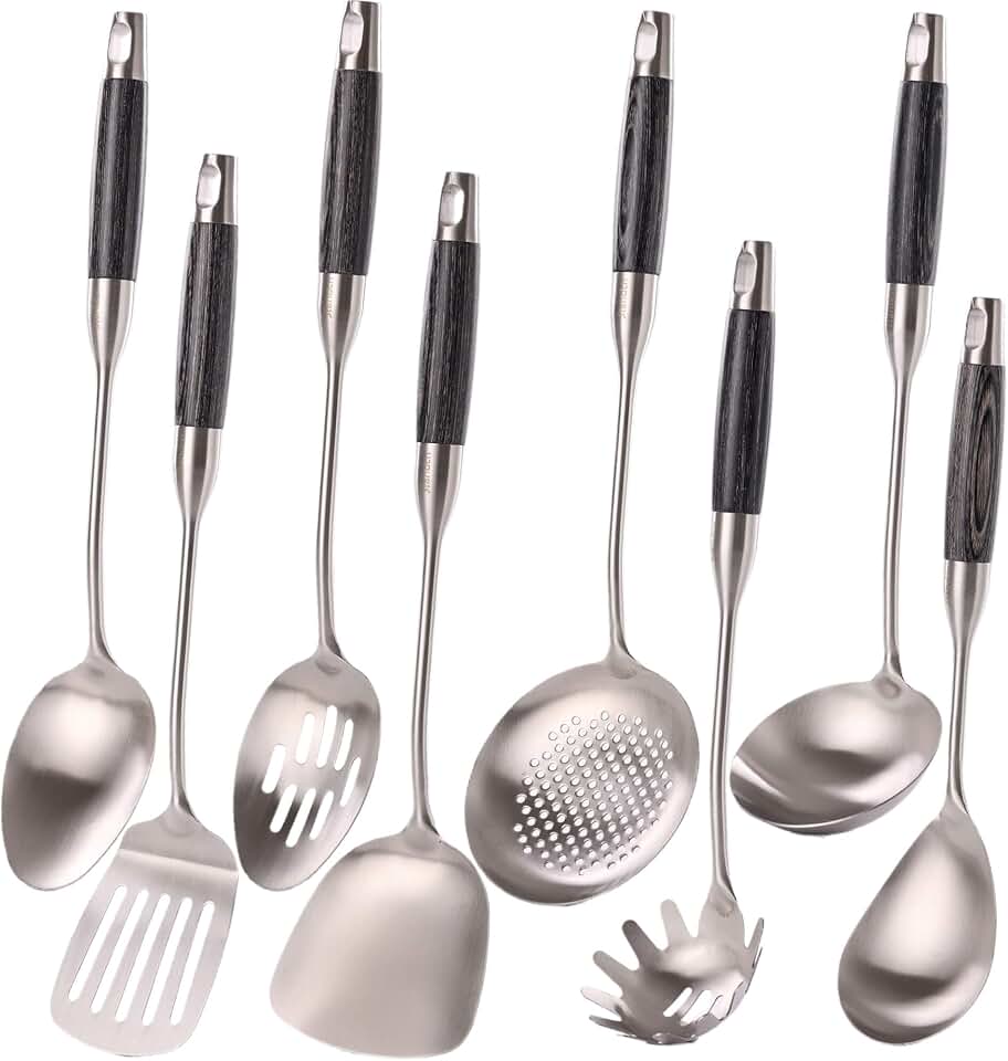 8-Piece Stainless Steel Kitchen Utensil Set with Wooden Handles
