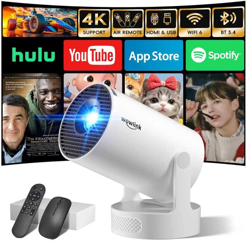 Mini Projector with WiFi 6, Bluetooth 5.4, 4K, 1080P
