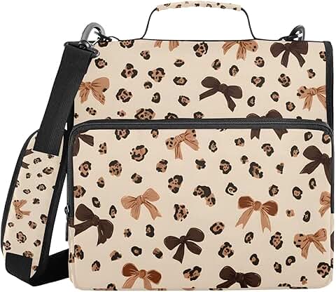 Leopard Print 3-Ring Zipper Binder with Shoulder Strap