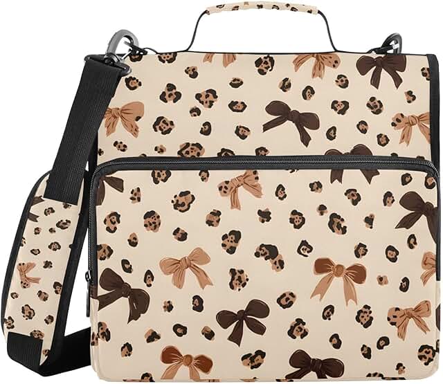 Leopard Print 3-Ring Zipper Binder with Shoulder Strap