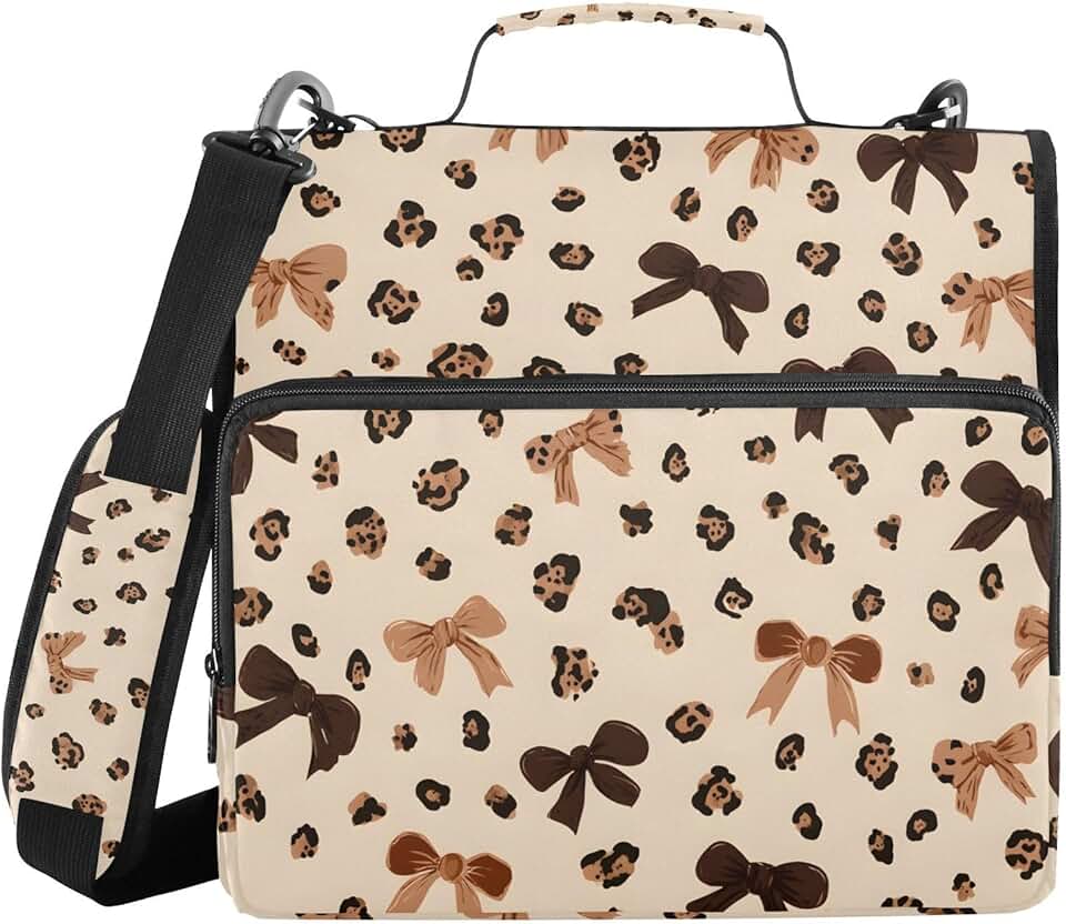 Leopard Print 3-Ring Zipper Binder with Shoulder Strap