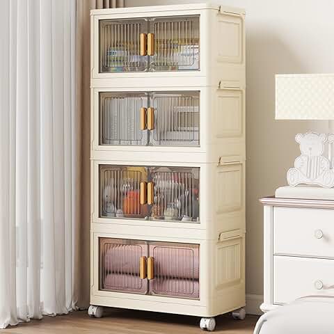 Set of four 28-quart collapsible plastic storage bins with lids