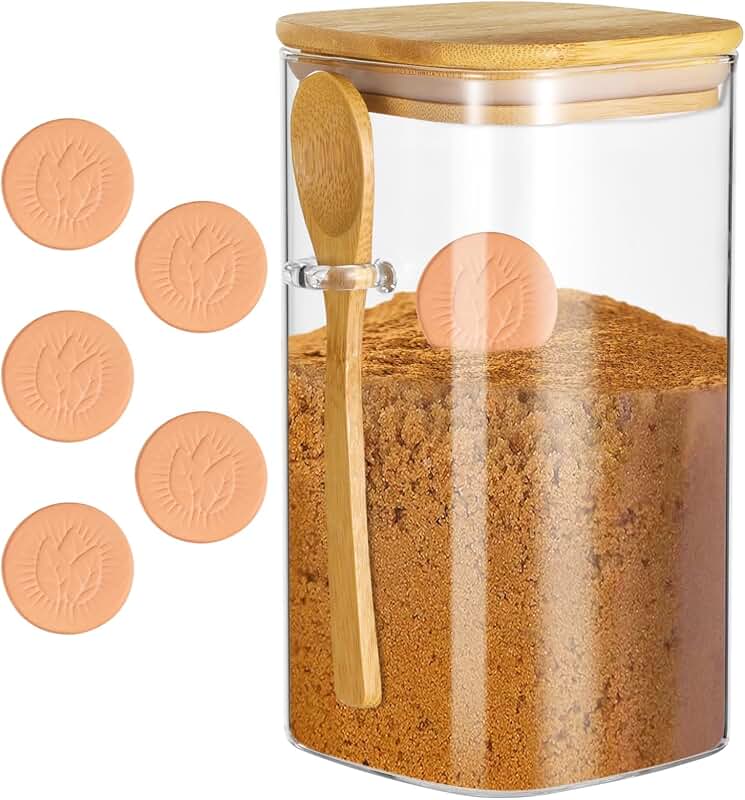 Brown Sugar Storage Jar with Wooden Lid and Spoon