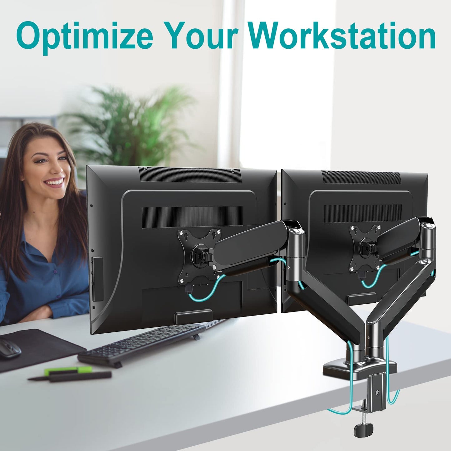 Dual Monitor Fits 13 to 32 Inch Computer Screen, Height Adjustable Monitor Stand for 2 Monitors, Gas Spring Monitor Arm Holds up to 17.6lbs Each, Monitor Desk VESA 75x75, 100x100