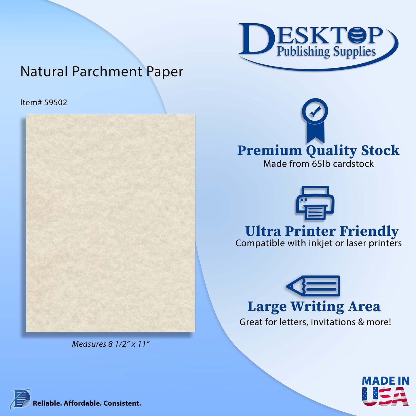 50 Sheets of 65lb Natural Parchment Cardstock