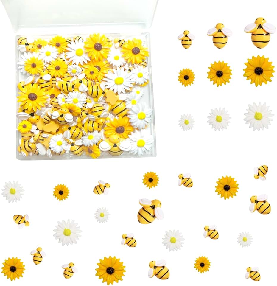 100 Resin Bee and Daisy Flower Decor Pieces in 3 Sizes
