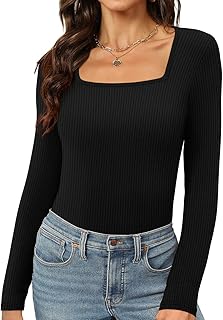 Women's Long Sleeve Square Neck Top 2024 Slim Fit Shirt