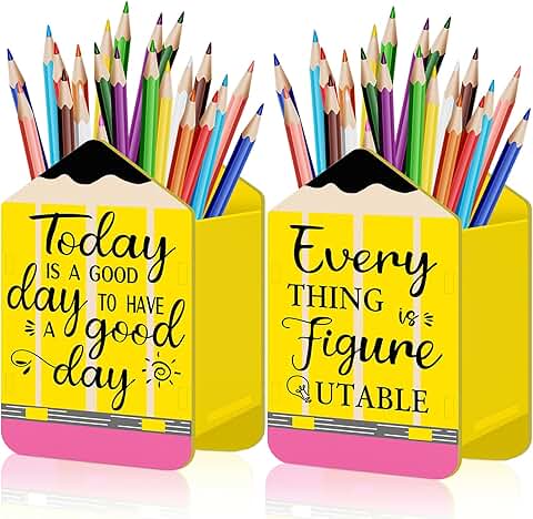 Set of two yellow pencil-shaped pencil holders