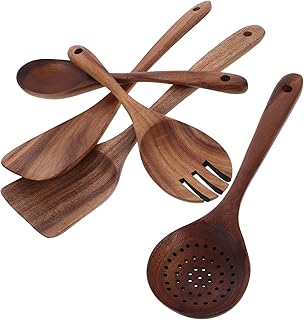 Reusable wood utensil set with spatula ladle and spoon