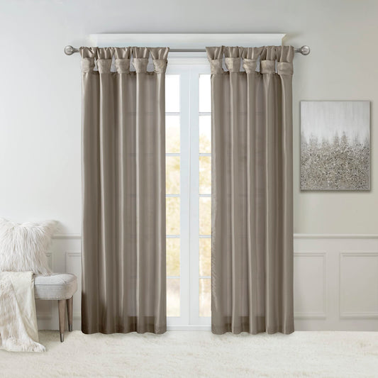 Emilia Faux Silk Single Curtain with Privacy Lining, DIY Twist Tab Top, Window Drape for Living Room, Bedroom and Dorm, 50x95, Pewter Brown