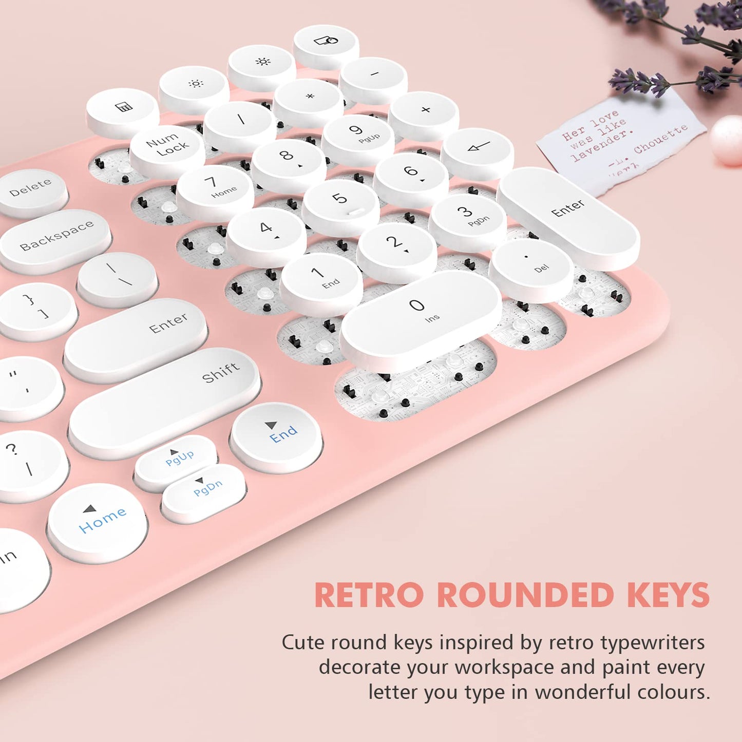 Wireless Keyboard and Mouse Combo, Cute Keyboard Pink Retro Round Keycap, Ultra Thin Quiet 2.4GHz Retro Kawaii Keyboard for Mac/PC/Laptop (Sakura Pink)