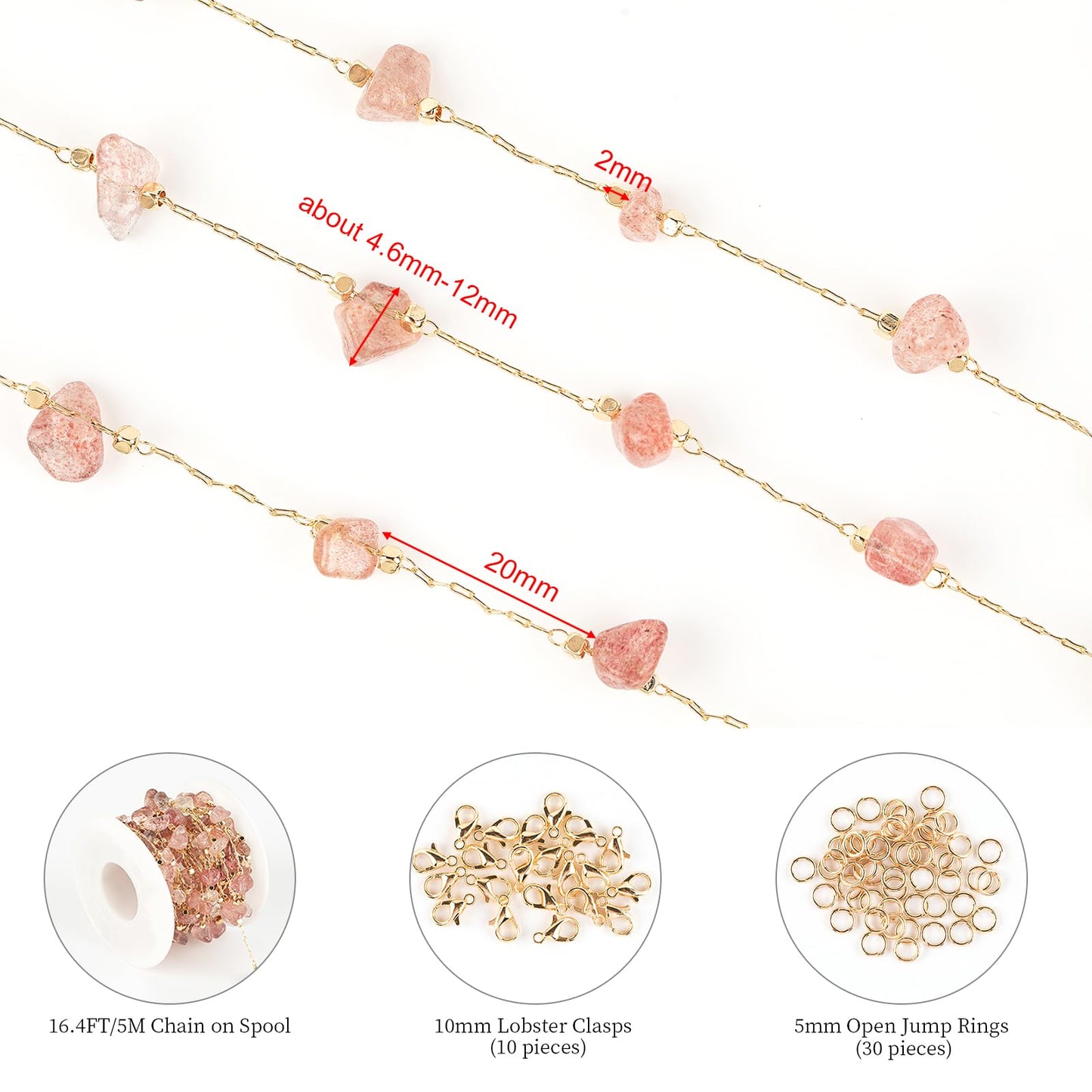 Natural Gemstone Jewelry Chain with Jump Rings and Clasps