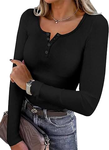 Women's Slim Fit Long Sleeve Henley Shirt