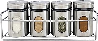 Set of 4 stainless steel spice jars with rack
