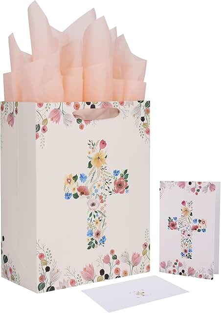 Large Light Yellow Floral Gift Bag with Card and Tissue