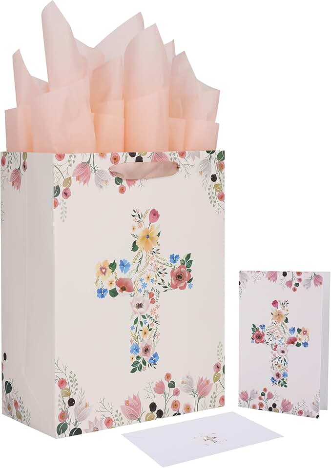 Large Light Yellow Floral Gift Bag with Card and Tissue