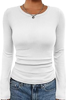 Women's Long Sleeve Ribbed Crewneck Fitted T-Shirt