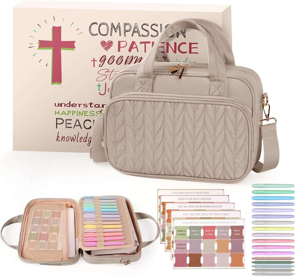 Large Bible Cover with Study Supplies and Pens