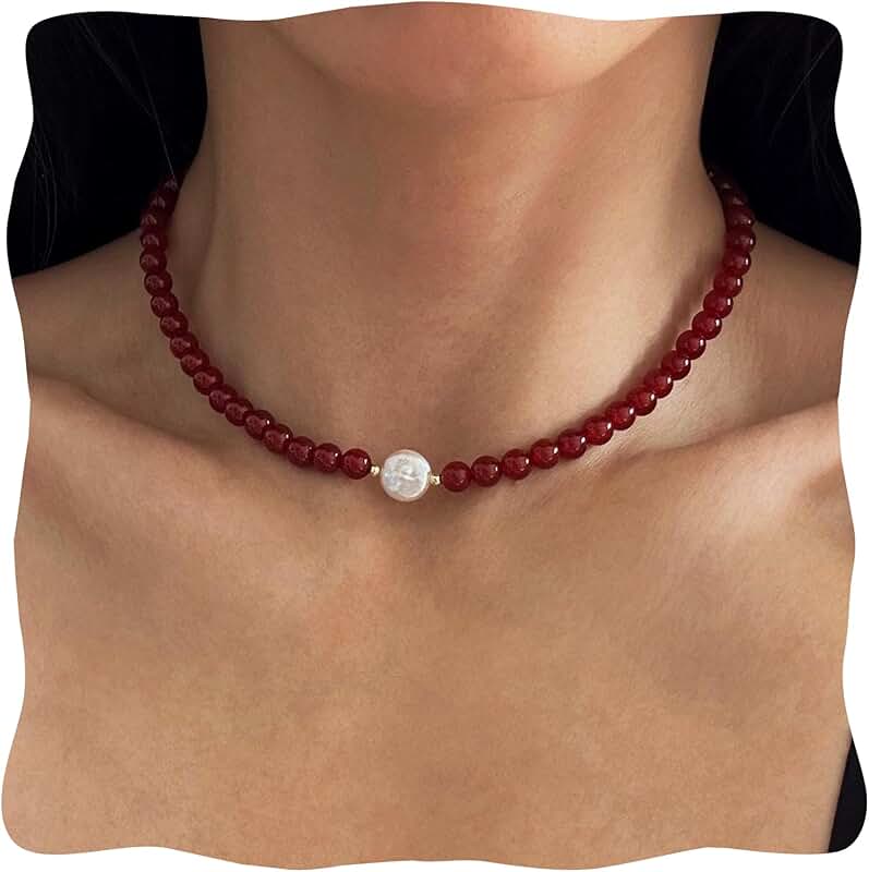 Red Carnelian Beaded Necklace with Pearl for Women