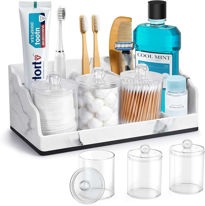 Bathroom Counter Organizer with 3 Qtip Holders and Toothbrush Storage