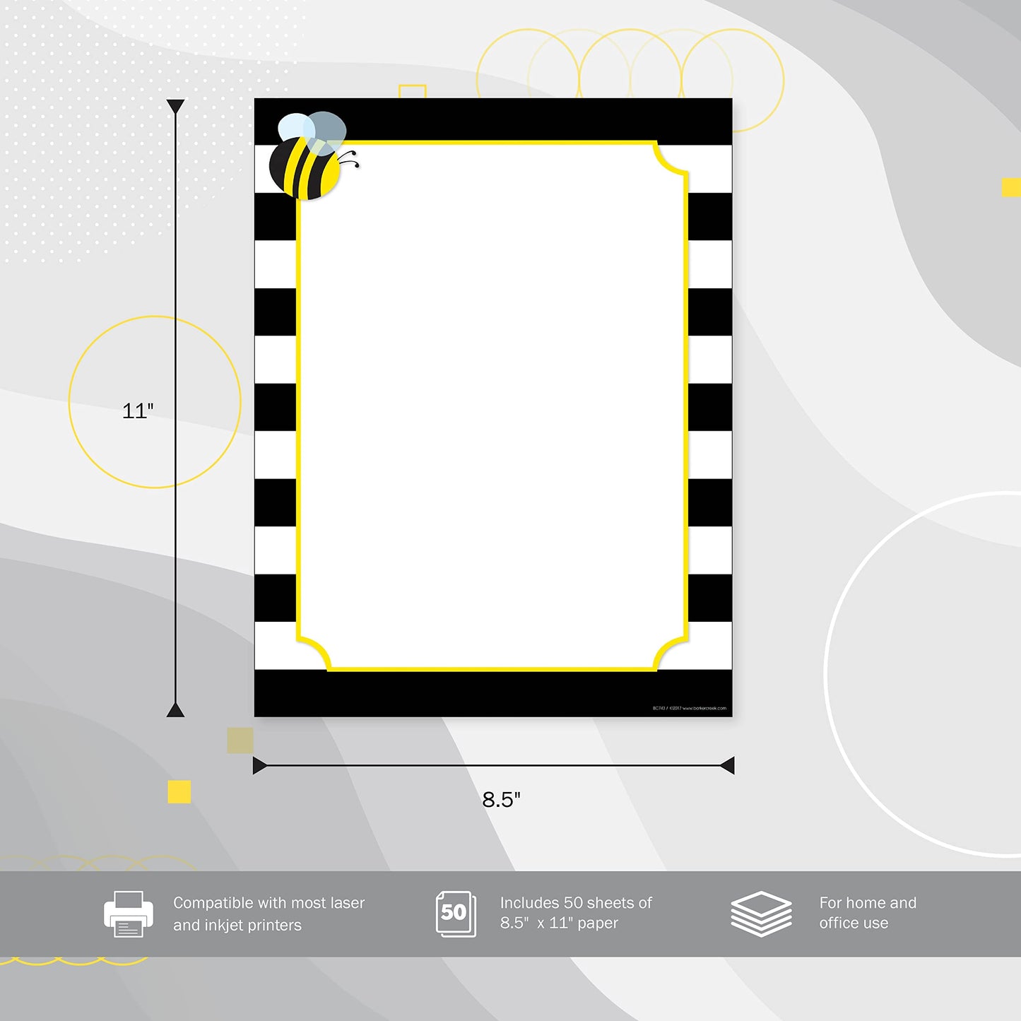 Decorative Bee Striped Printer Paper, 8.5 x 11, 50 Sheets