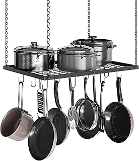 Ceiling Mount Pot Rack with 12 Hooks for Kitchen Storage