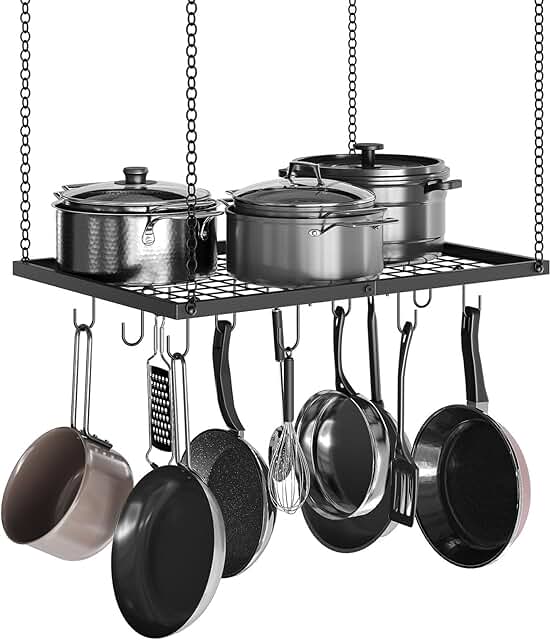 Ceiling Mount Pot Rack with 12 Hooks for Kitchen Storage