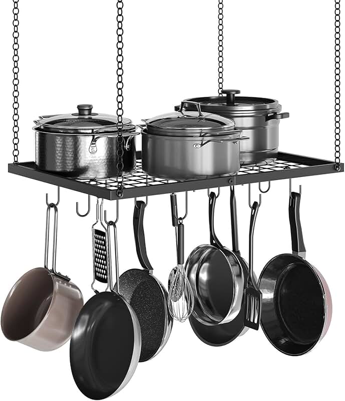 Ceiling Mount Pot Rack with 12 Hooks for Kitchen Storage