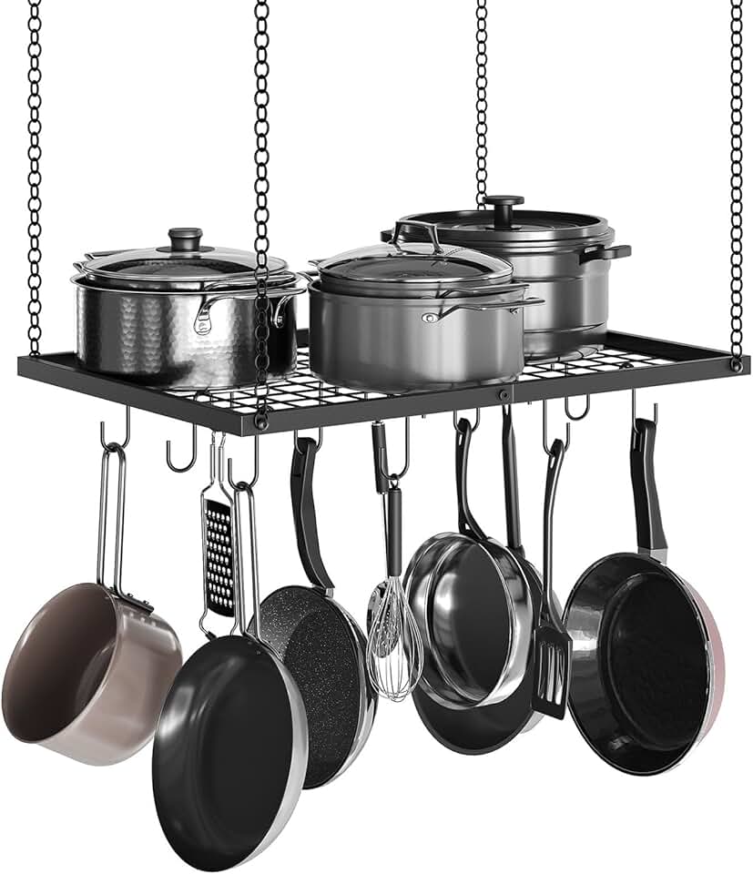 Ceiling Mount Pot Rack with 12 Hooks for Kitchen Storage