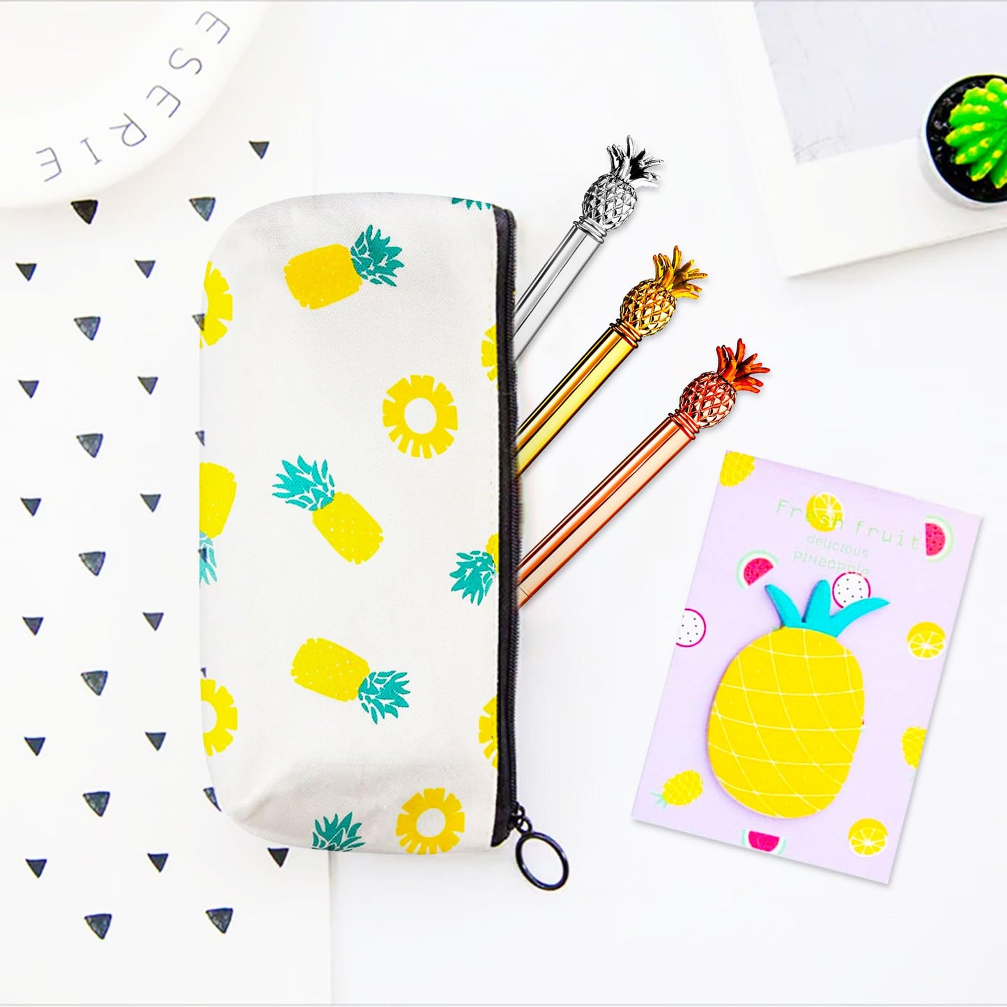 Pineapple Ballpoint Pen Set with Pencil Pouch and Stickers