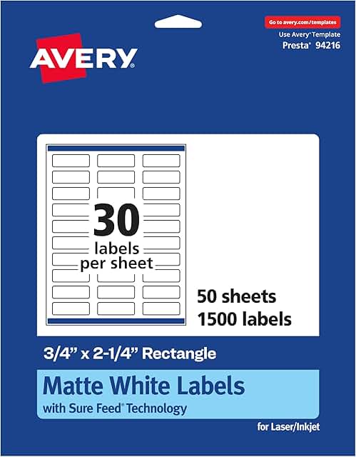 Matte White Rectangle Labels, 0.75" x 2.25", 1500 Pack
