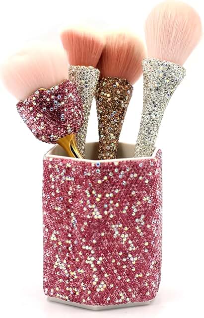 Pink Crystal Rhinestone Pen and Brush Organizer