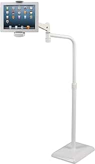 Adjustable Tablet Floor Stand with Heavy Base in White