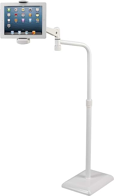 Adjustable Tablet Floor Stand with Heavy Base in White