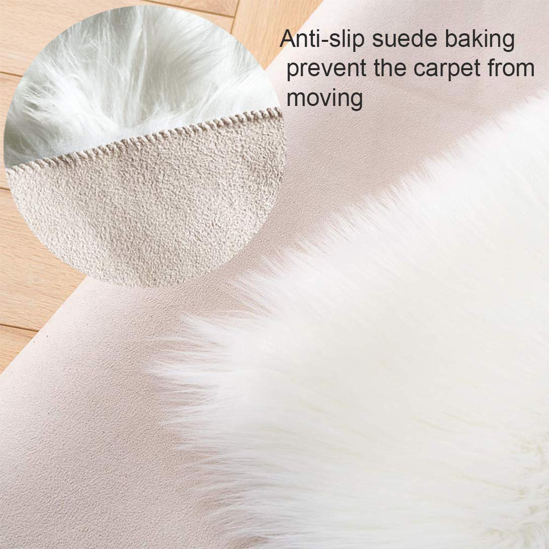 Ultra Soft Faux Sheep Fur Rug White Fluffy Area Rugs Chair Couch Cover Fuzzy Rug for Bedroom Bedside Floor Sofa Living Room, 2x6 Feet White