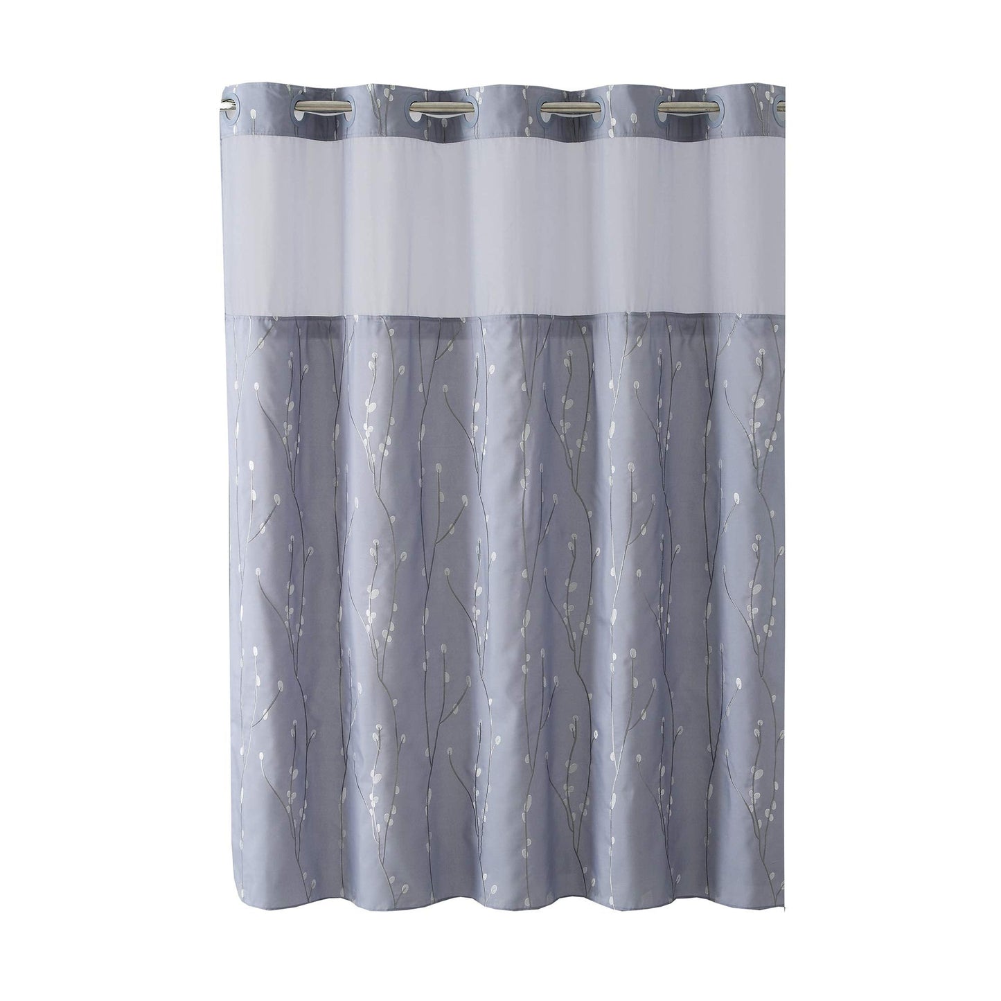 Fabric 3-in-1 Shower Curtain Set with PEVA Snap-in Liner and Window, 71 X 74in, Purple Grey