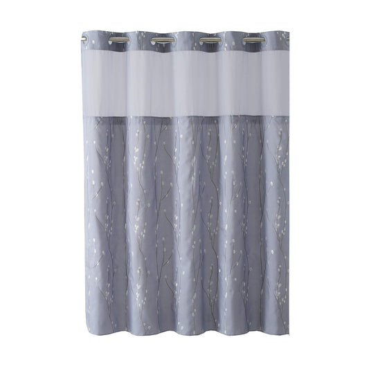 Fabric 3-in-1 Shower Curtain Set with PEVA Snap-in Liner and Window, 71 X 74in, Purple Grey