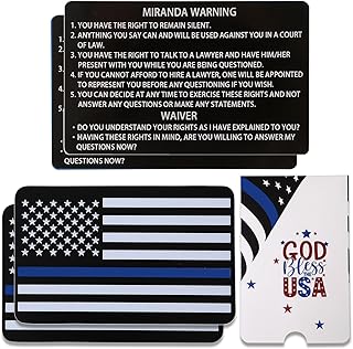 Two Metal Miranda Rights Cards with Blue Line Flag