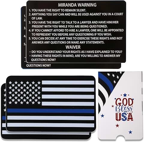 Two Metal Miranda Rights Cards with Blue Line Flag