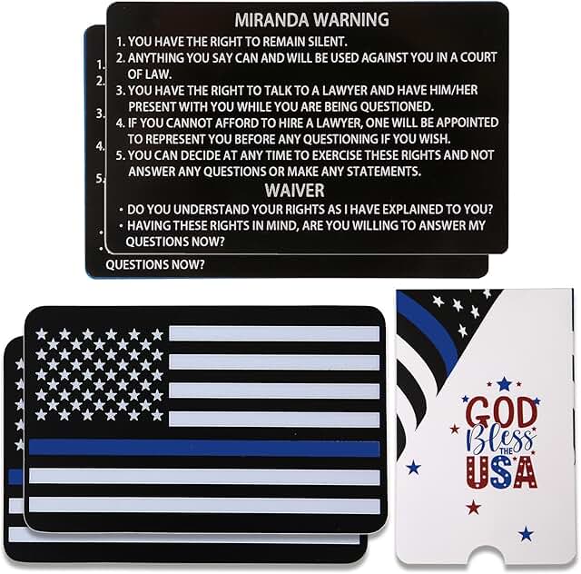 Two Metal Miranda Rights Cards with Blue Line Flag