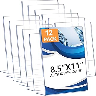 Set of 12 Clear Acrylic Sign Holders for 8.5x11 Documents