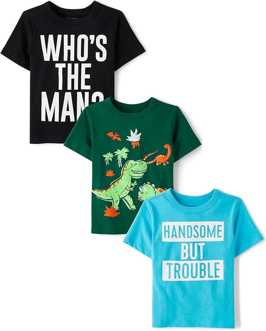 Baby Boys and Toddler Dino and Animal Short Sleeve T-Shirts Pack
